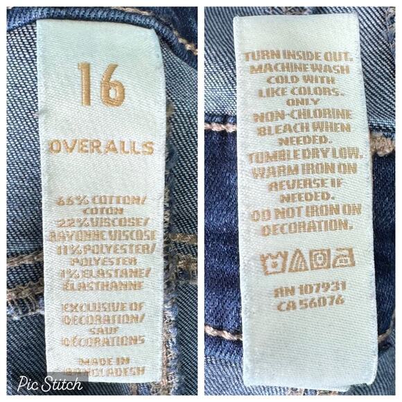 Justice Distressed Dark Wash Denim Bib Overalls Skinny Stretch Girl's Size 16 - Picture 7 of 12